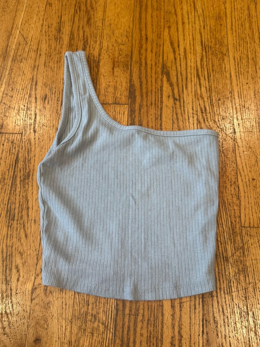 One-Shoulder Ribbed Crop Tank Top - Light Blue